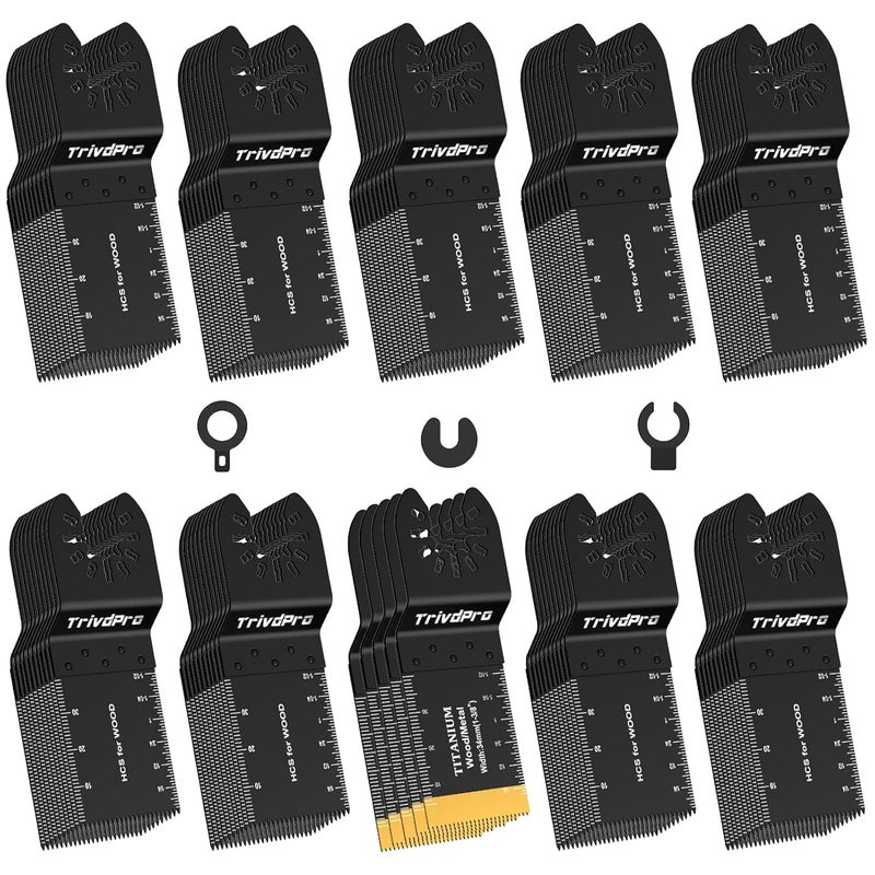 TrivdPro 105PCS Oscillating Saw Blades, Professional Universal Titanium Multitool Blades for Wood Plastics Metal, Quick Release Multi Tool Blades Kits Fit Dewalt Ryobi Milwaukee Rockwell Fein - Image 1